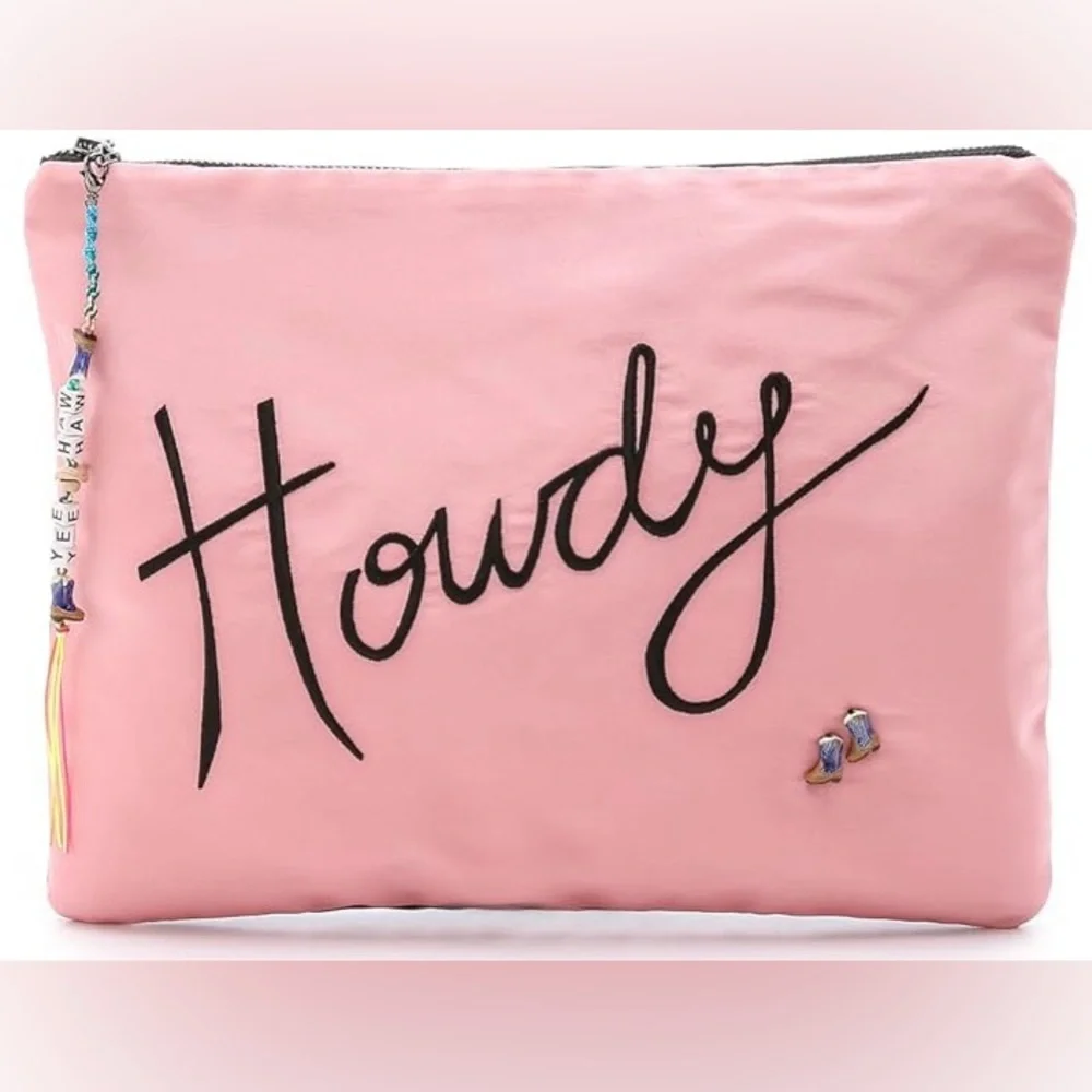 NWT Venessa Arizaga Pink “Howdy” Silk Clutch Bag
